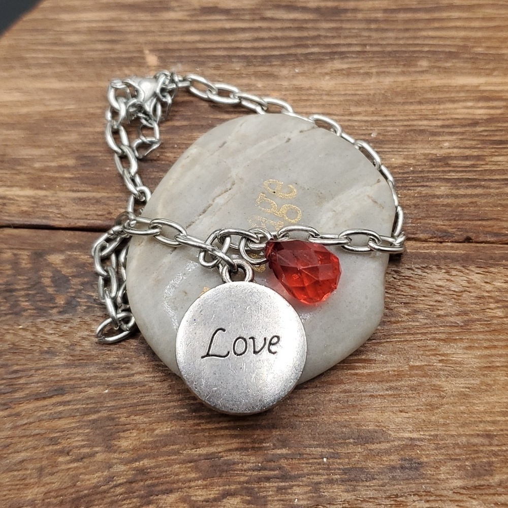 Sterling pendant - silver‎ tone chain bracelet B3215 love scarlet dangle